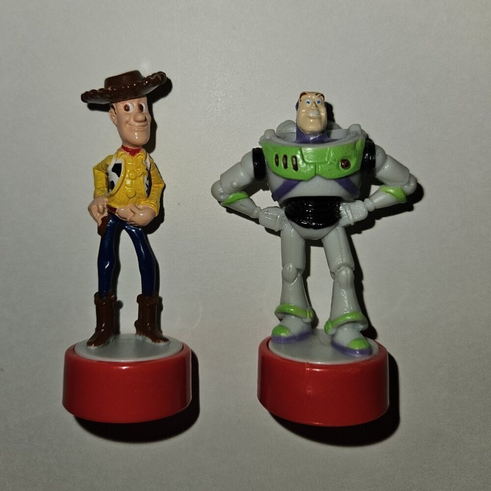2 Toy Story Buzz Lightyear Woody Disney Small Figure Lot Birthday Cake Topper